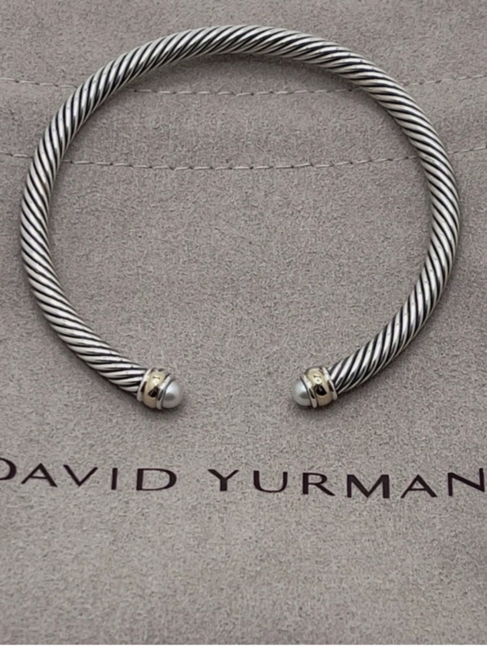David Yurman Sterling Silver Cable Cuff Bracelet with Gold Accents n Pearls